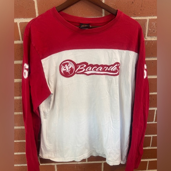 Bacardi Other - Bacardi Long Sleeve T-Shirt Men’s Large Red White Bat Logo Graphic Tee